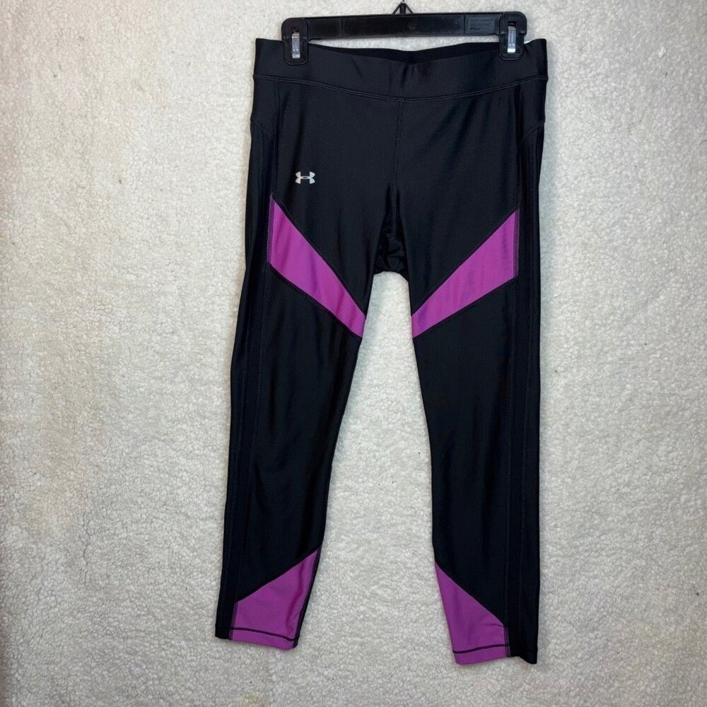 Under Armour Leggings Womens Large Black/Lavender Athletic Capri Heat Gear
